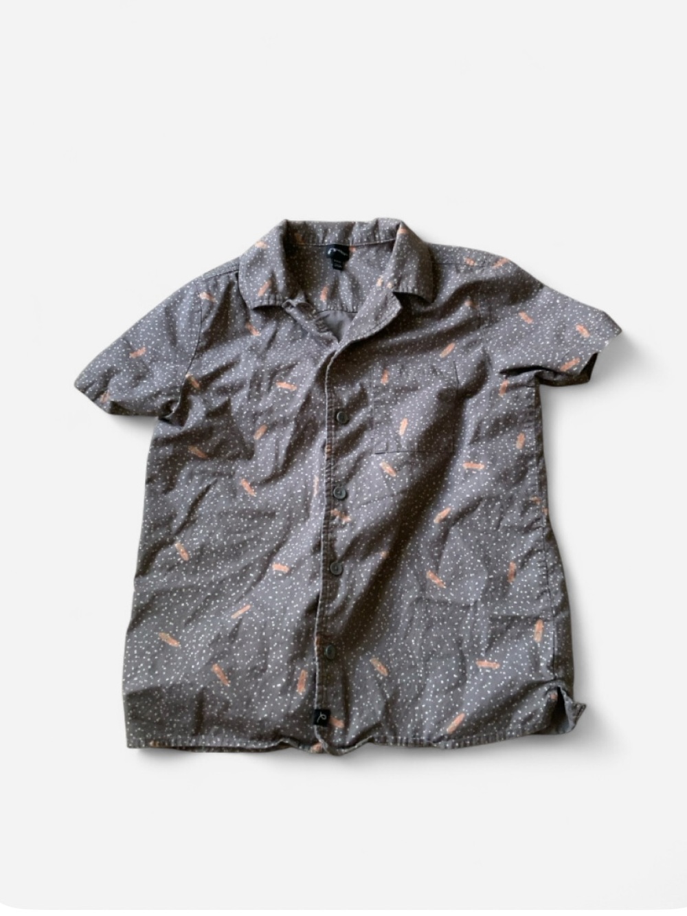 Art Class Skateboard & Dots Button-Up Shirt Boys Medium 8/10